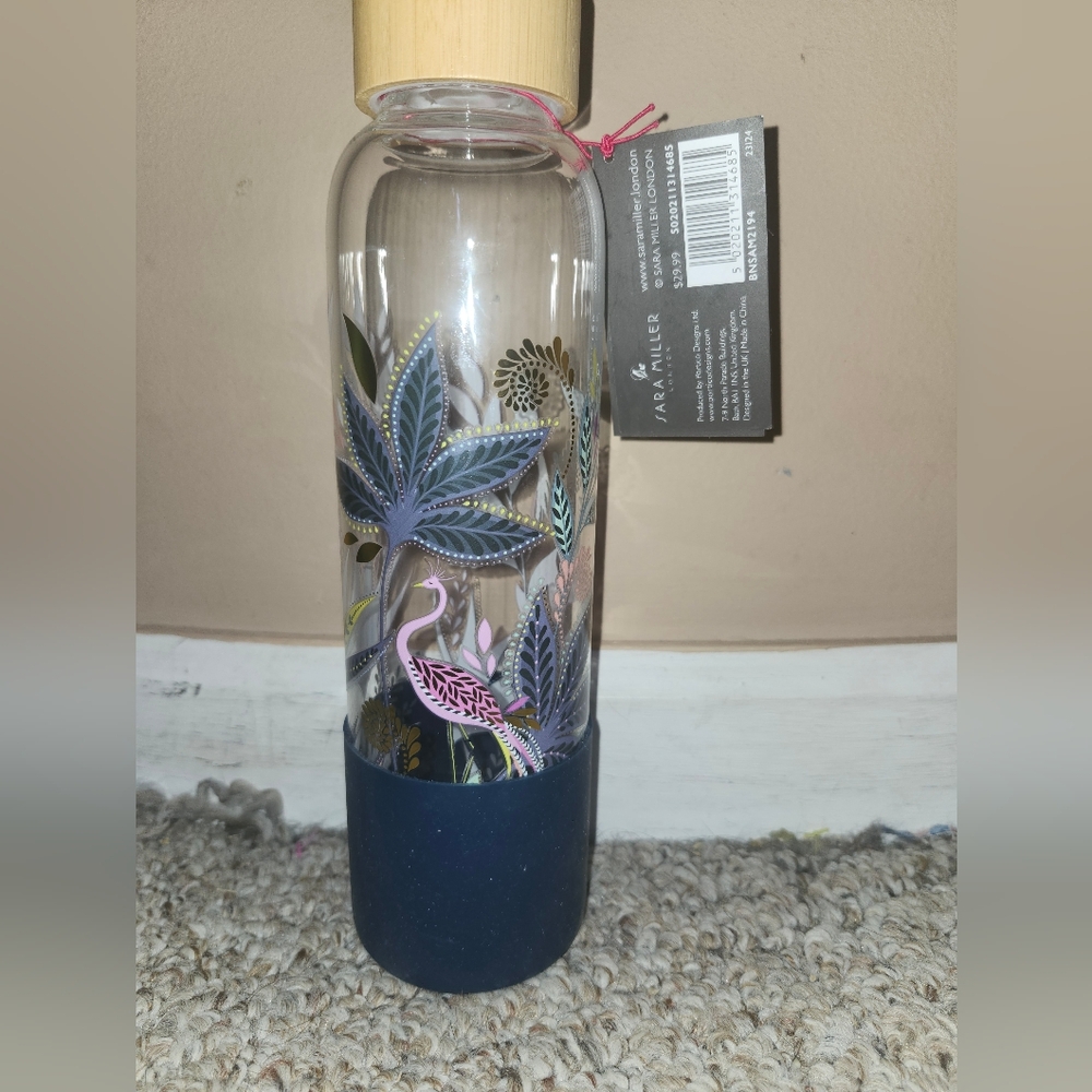 Sara Miller Floral Glass Water Bottle - 20 oz